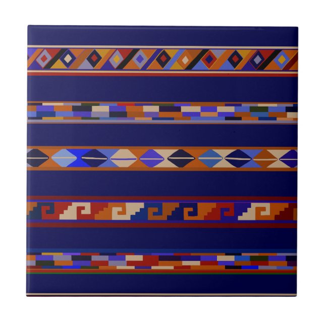 Southwest Oaxaca Tribal Folk Art Tile - Navy (Front)