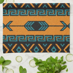Southwest Orange And Turquoise Aztec Pattern Kitchen Towel