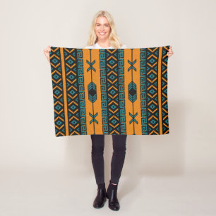 Southwest Orange And Turquoise Tribal Pattern Fleece Blanket