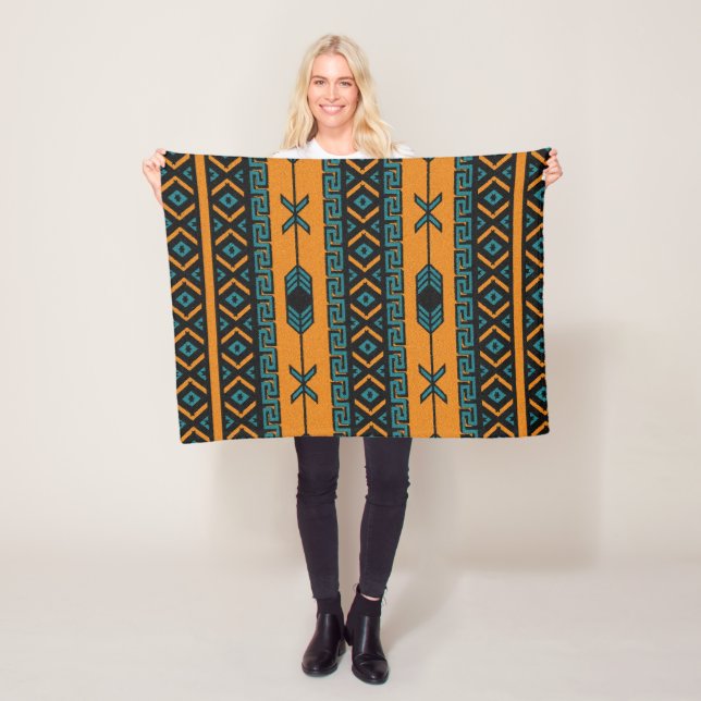 Southwest Orange And Turquoise Tribal Pattern Fleece Blanket (In Situ)