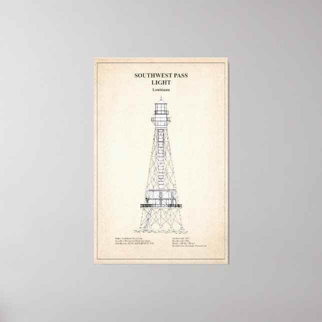 Southwest Pass Lighthouse - Louisiana - SBD Canvas Print (Front)