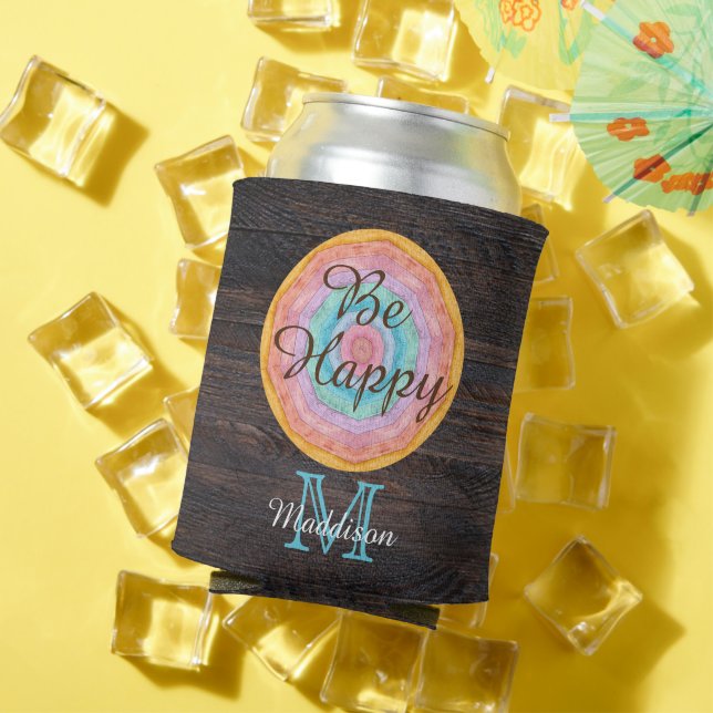 Southwest Pastel Rustic Wood Tone Grain Monogram   Can Cooler (In Situ Summer)