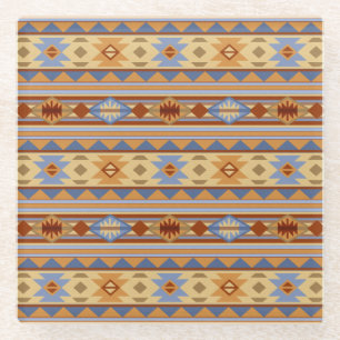 Southwest Pattern Design Rust Grey Gold Glass Coaster
