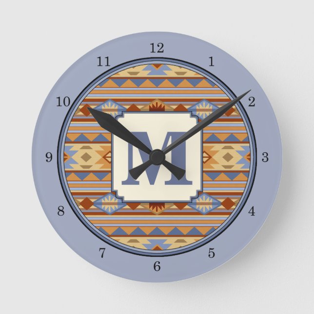 Southwest Pattern Design Rust Grey Gold Round Clock (Front)