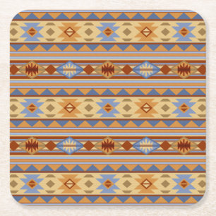 Southwest Pattern Design Rust Grey Gold Square Paper Coaster