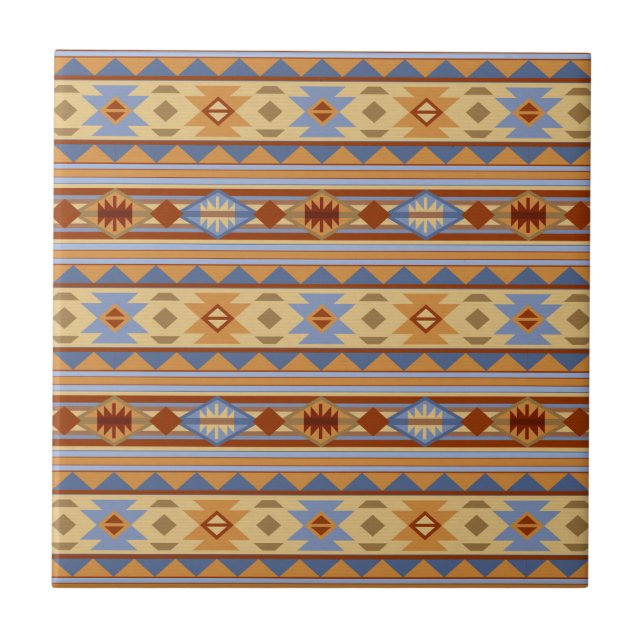 Southwest Pattern Design Rust Grey Gold Tile (Front)