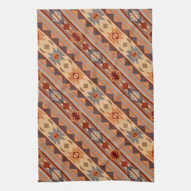 Southwest Pattern Design Tan Diagonal Kitchen Towel (Vertical)