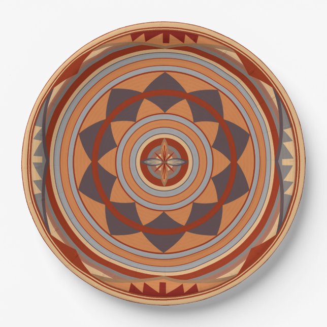 Southwest Pattern Design Tan Paper Plate (Front)