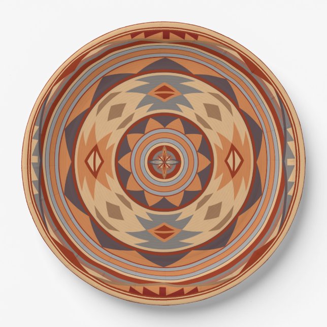 Southwest Pattern Design Tan Paper Plate (Front)