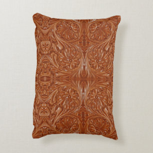 southwest pattern western country tooled leather decorative pillow