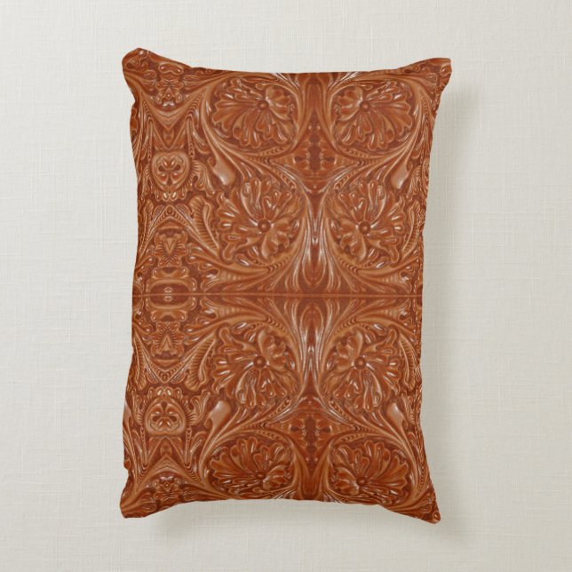 southwest pattern western country tooled leather decorative pillow (Back(Vertical))