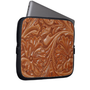 southwest pattern western country tooled leather laptop sleeve
