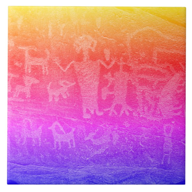 Southwest Petroglyph Deep Fluorescent Ceramic Tile (Front)