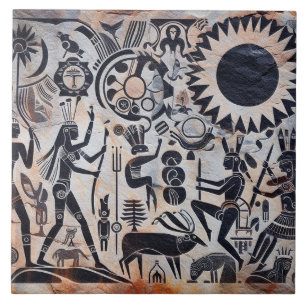 Southwest Petroglyph Design Animals Moon Dancing Tile