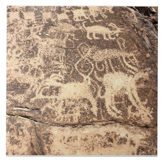 Southwest Petroglyph Hieroglyph Ceramic Tile (Front)