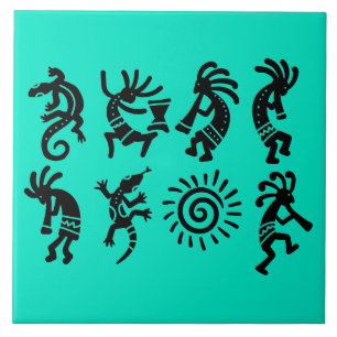 Southwest Petroglyph Kokepli Turquoise Tile