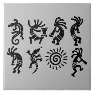 Southwest Petroglyph Kokopelli Grey Tile