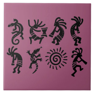 Southwest Petroglyph Kokopelli Magenta Tile