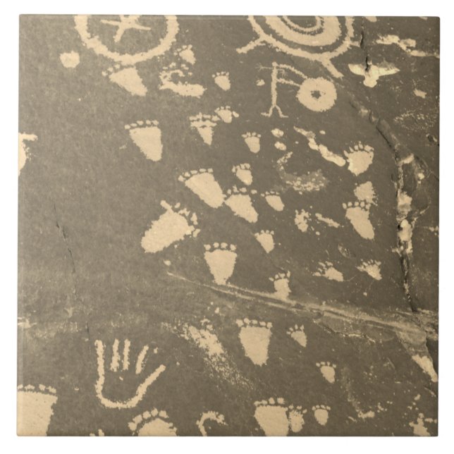 Southwest Petroglyph Native American Footprint SP Tile (Front)