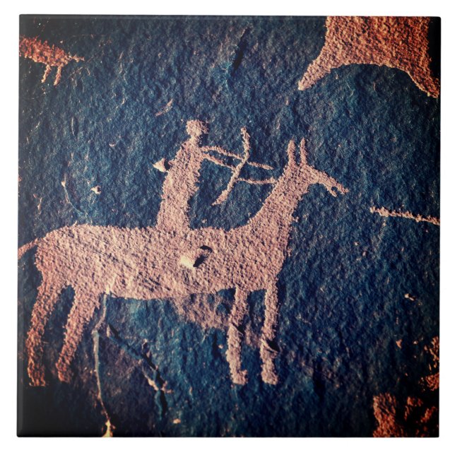Southwest Petroglyph Prehistoric Art Ceramic Tile (Front)