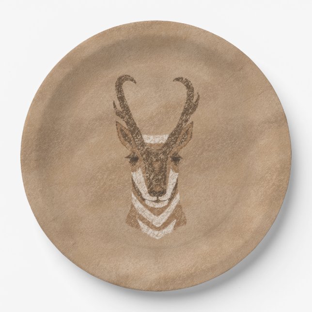 Southwest Pronghorn Antelope Face Paper Plates (Front)