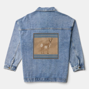 Southwest Pronghorn Antelope Geometric Borders Denim Jacket