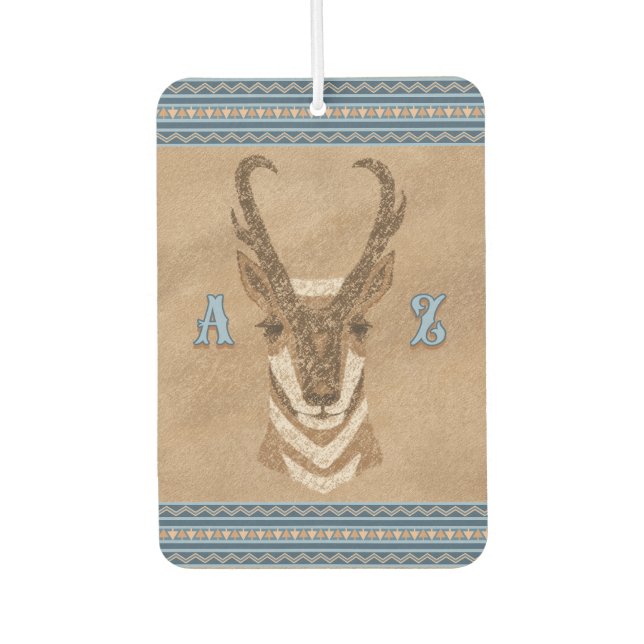 Southwest Pronghorn Antelope Head Custom Initials Air Freshener (Front)