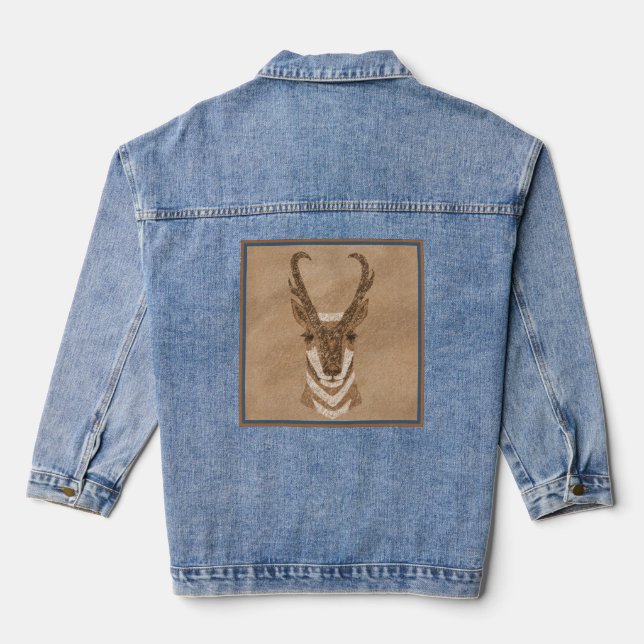 Southwest Pronghorn Antelope Head Design Denim Jacket (Back)