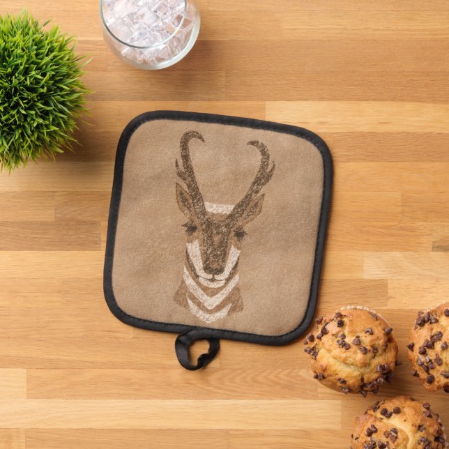 Southwest Pronghorn Antelope Head Tan Pot Holder (Top Down)