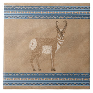 Southwest Pronghorn Antelope with Geometric Border Tile