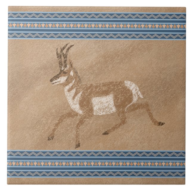 Southwest Pronghorn Antelope with Geometric Border Tile (Front)