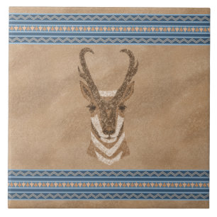 Southwest Pronghorn Antelope with Geometric Border Tile