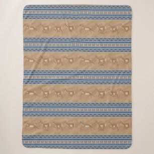 Southwest Pronghorn Antelopes Blue Border Large Sherpa Blanket