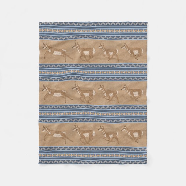 Southwest Pronghorn Antelopes Blue Border Small Fleece Blanket (Front)