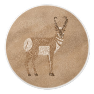 Southwest Pronghorn Standing Antelope Petroglyph  Ceramic Knob