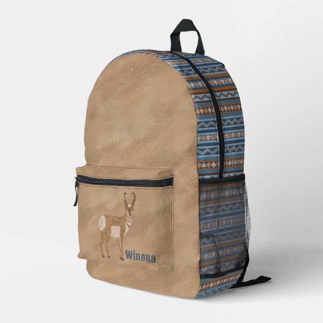 Southwest Pronghorns Geometric Print Personalized Printed Backpack (Back Corner Right)