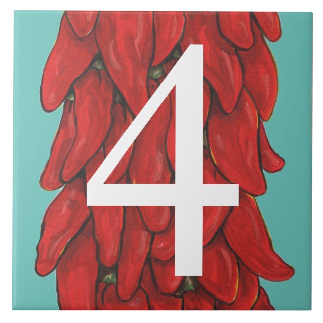 Southwest Red Chili Pepper House #4 Four Turquoise Tile (Front)