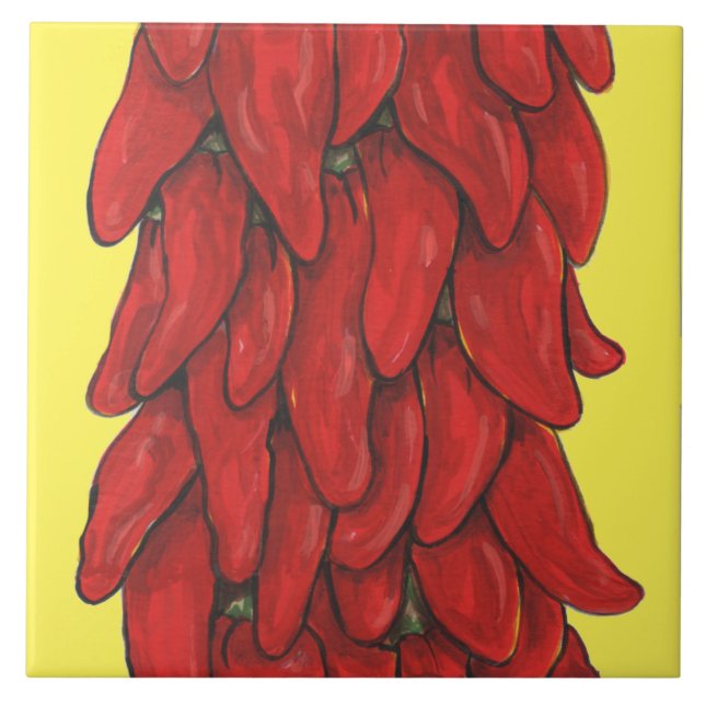 Southwest Red Chili Pepper Ristra Middle Yellow Tile (Front)