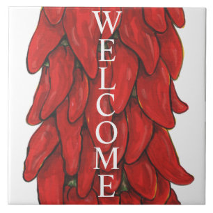Southwest Red Chili Pepper Ristra Welcome Middle Tile
