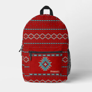 Southwest Red & Turquoise Geometric Monogram Printed Backpack