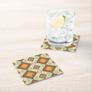 Southwest Retro Pop Art Diamonds Pattern Square Paper Coaster