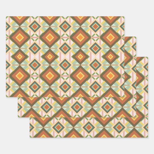 Southwest Retro Pop Art Diamonds Pattern  Wrapping Paper Sheet (Set)
