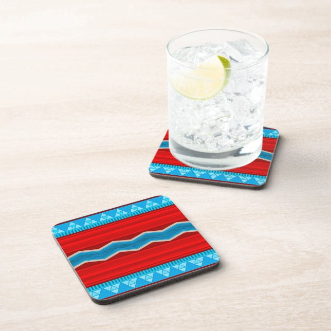 Southwest River Canyon Geometric Red Turquoise Coaster (Right Side)