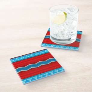 Southwest River Canyon Geometric Red Turquoise Glass Coaster