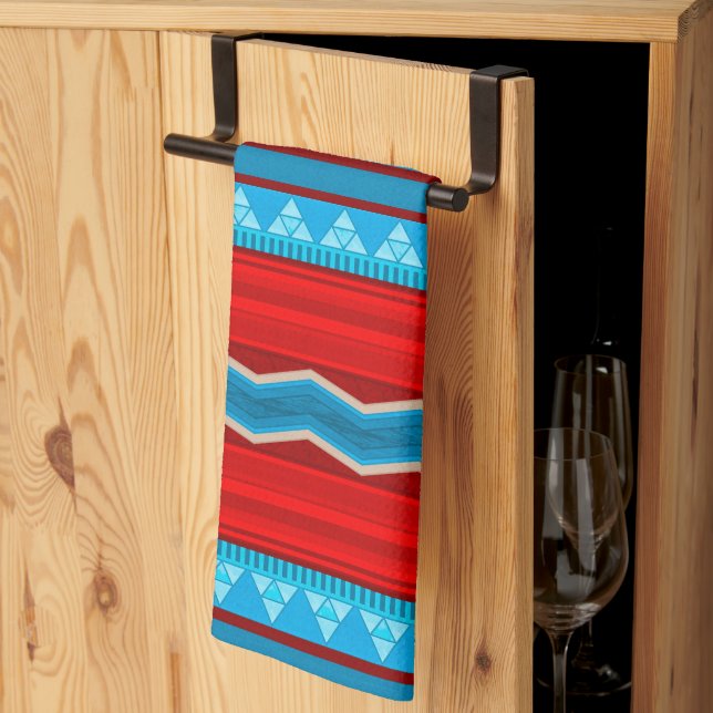 Southwest River Canyon Geometric Red Turquoise Kitchen Towel (Thirds Fold)