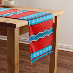 Southwest River Canyon Geometric Red Turquoise Long Table Runner