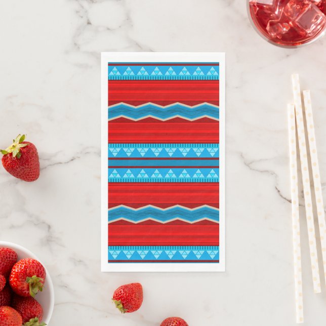 Southwest River Canyon Geometric Red Turquoise Napkin (Insitu)