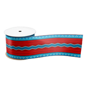 Southwest River Canyon Geometric Red Turquoise Satin Ribbon