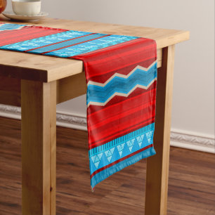 Southwest River Canyon Geometric Red Turquoise Short Table Runner