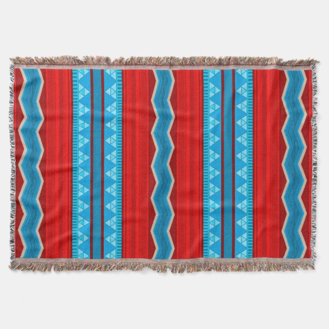 Southwest River Canyon Red and Turquoise Throw Blanket (Front)